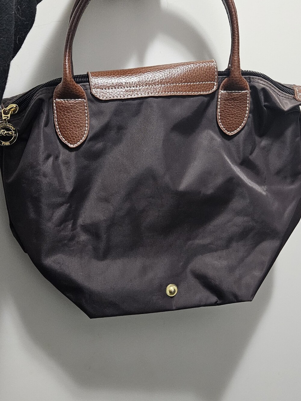 Longchamp Brown Nylon Le Pliage Top Handle Tote with Tan Leather Trim - Picture 8 of 9